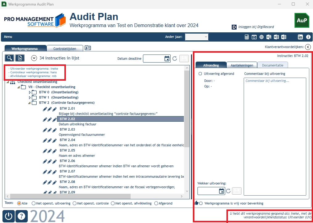 Audit Plan screen